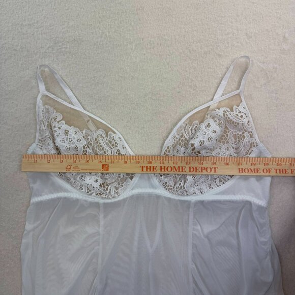 Y2K Cacique Baby Doll White Sheer Lace Mini Slip Size 26/28 - Picture 4 of 8